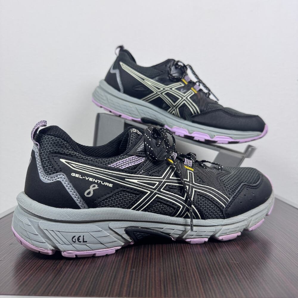 ASICS Women’s 9.5 Wide Gel Venture 8 Trail Running Walking Shoes Black Purple